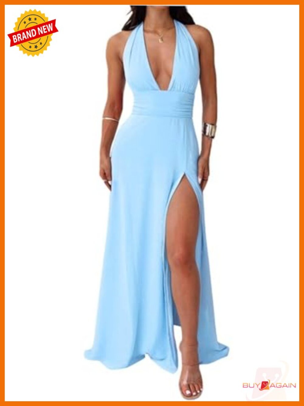Sleeveless Deep V-Neck High Slit Maxi Dress Polyester Spandex